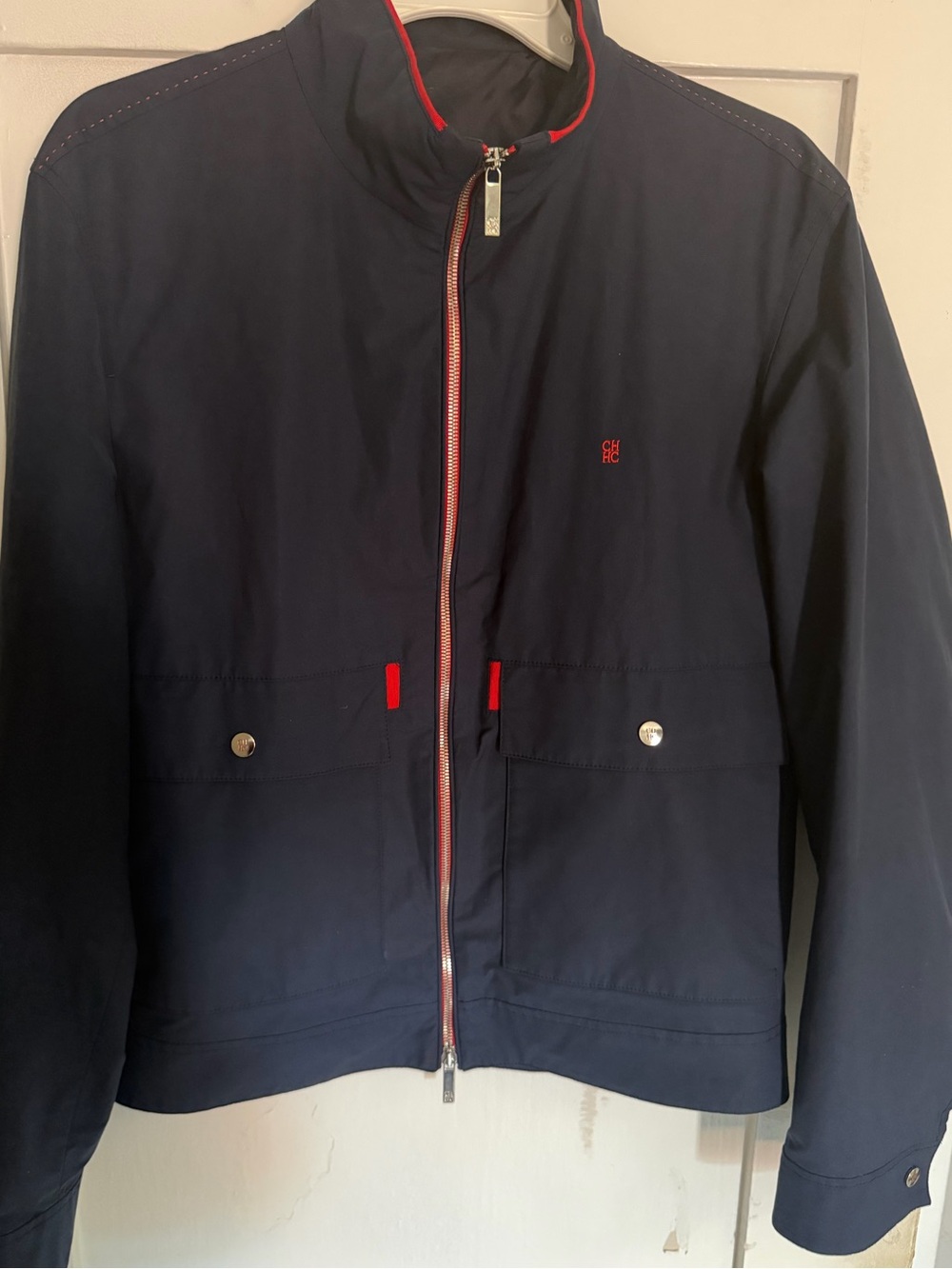Carolina Herrera Navy Lightweight Zip Jacket with Red Trim